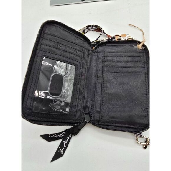Vera Bradley Crossbody Wristlet Wallet - Black & White Floral Pattern Cocoa moss - Picture 8 of 10
